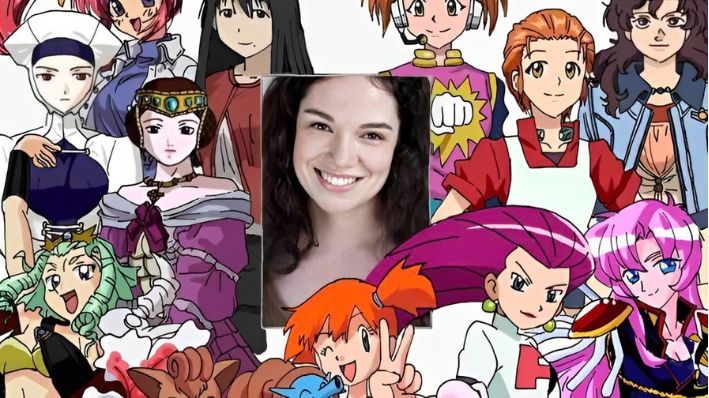 Rachael Lillis acompañada de los personajes de anime a los que prestó su voz, en una foto sin fecha.  (Crédito: GoFundMe)