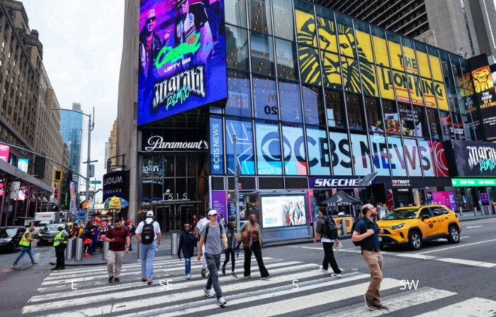 La sede de Paramount Global en Times Square, Nueva York, el 8 de agosto de 2023. (Michael M. Santiago/Getty Images)
