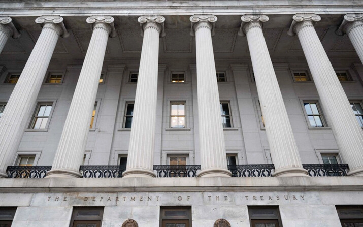 El edificio del Departamento del Tesoro en Washington, el 19 de enero de 2023. (Saul Loeb/AFP vía Getty Images)
