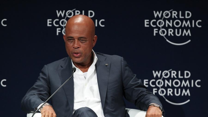 Fotografía de archivo del 7 de mayo de 2015 del entonces presidente de Haití, Michel Joseph Martelly, durante el Foro Económico Mundial sobre América Latina, en la Riviera Maya del estado de Quintana Roo (México). EFE/Alex Cruz