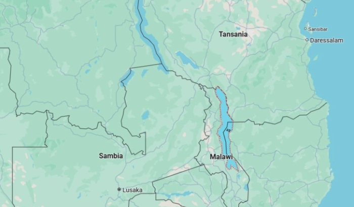 Un mapa muestra la ubicación del lago Malawi, en Malawi, el 21 de agosto de 2024. (Google Maps)
