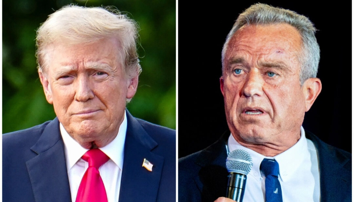 (Izquierda) El expresidente Donald Trump celebra un mitin en el sur del Bronx, en Nueva York, el 23 de mayo de 2024. (Derecha) El candidato presidencial independiente Robert F. Kennedy Jr. le habla a los asistentes al Brazos Hall, en Austin, Texas, el 13 de mayo de 2024. (Samira Bouaou/The Epoch Times; Brandon Bell/Getty Images)