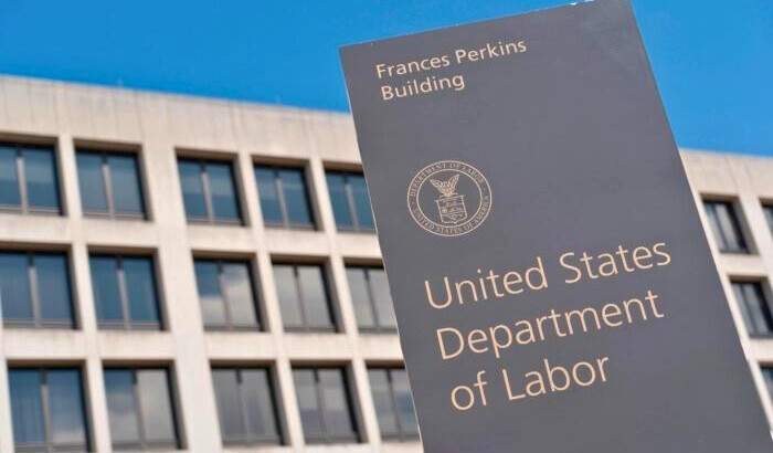 El edificio del Departamento de Trabajo de EE. UU. en Washington, D.C., el 26 de marzo de 2020. (Alex Edelman/AFP vía Getty Images)