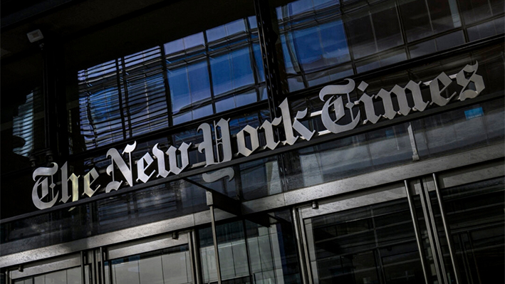 El edificio del New York Times en Nueva York el 1 de febrero de 2022. (Angela Weiss/AFP vía Getty Images)
