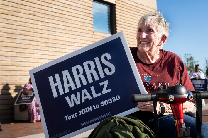 Lorene Mies después de asistir al discurso de la candidata presidencial del Partido Demócrata, la vicepresidenta Kamala Harris, en el Enmarket Arena en Savannah, Georgia, el 29 de agosto de 2024. (Madalina Vasiliu/The Epoch Times)