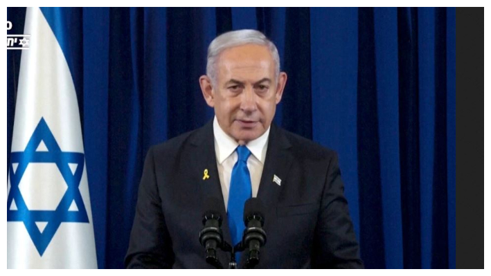 El primer ministro israelí, Benjamin Netanyahu, en un fotograma de un vídeo, se dirige a la nación en Tel Aviv, Israel, el 31 de julio de 2024. (Oficina de Prensa del Gobierno vía Reuters/Screenshot vía NTD)