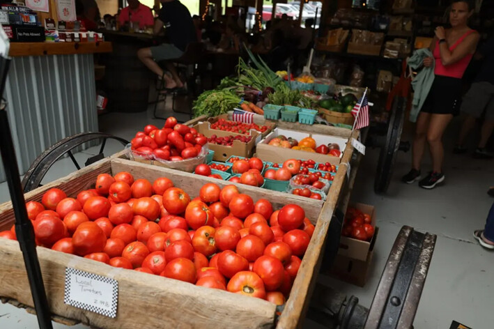 Temporada de recogida de melocotones en Penning's Farm, que incluye un huerto, comida de la granja a la mesa y mercado, en Warwick, Nueva York, el 4 de agosto de 2024. (Benny Zhang/The Epoch Times)