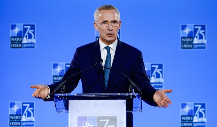 El secretario de la OTAN, Jens Stoltenberg, ofrece una rueda de prensa en la Cumbre de la OTAN de 2024 en Washington el 10 de julio de 2024. (Kevin Dietsch/Getty Images)