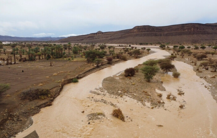 Un oasis del desierto se inunda debido a las fuertes lluvias en Tazarine, Zagora, sur de Marruecos, domingo, 8 de septiembre de 2024 (AP Photo). 