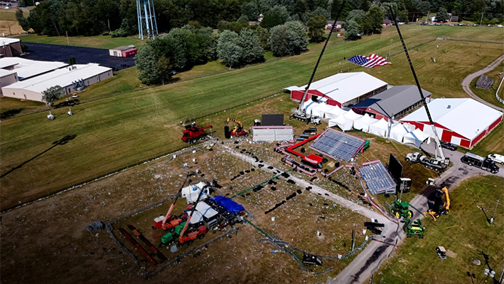 Vista aérea del Butler Farm Show, donde el expresidente Donald Trump fue tiroteado durante su mitin de campaña, en Butler, Pensilvania, el 15 de julio de 2024. (Gene J. Puskar/AP)
