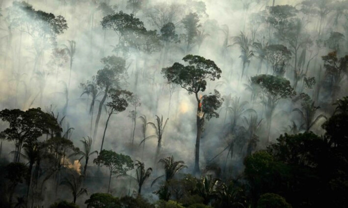 El humo se eleva desde un incendio en una zona de la selva amazónica cerca de Porto Velho, estado de Rondonia, Brasil, el 10 de septiembre de 2019. (Bruno Kelly/Reuters)