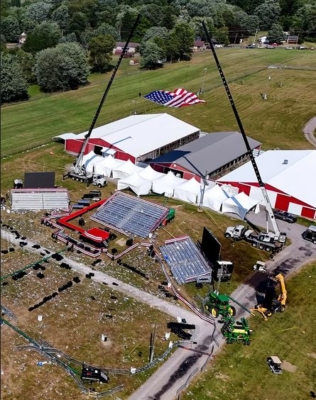 Vista aérea del Butler Farm Show, donde dispararon contra el expresidente Donald Trump durante su mitin de campaña el 13 de julio, en Butler, Pensilvania, el 15 de julio de 2024. (Gene J. Puskar/Foto AP)