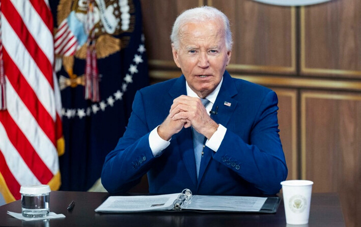 El presidente de EE.UU., Joe Biden, habla en el acto inaugural de la serie de contenidos Invertir en América en el Auditorio South Court de la Casa Blanca, en Washington, DC, el 3 de septiembre de 2024. (SAUL LOEB/AFP vía Getty Images)