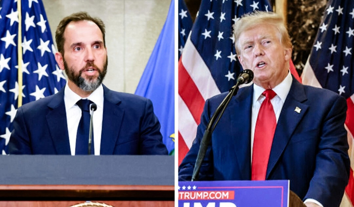 (I) El abogado especial Jack Smith en Washington el 1 de agosto de 2023. (D) El expresidente Donald Trump en Nueva York el 31 de mayo de 2024. (Michael M. Santiago/Getty Images, Alex Wong/Getty Images)
