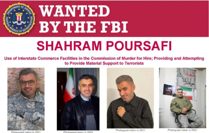 Un cartel de búsqueda del FBI muestra a Shahram Poursafi, también conocido como Mehdi Rezayi, de Teherán, Irán, en una imagen publicada el 10 de agosto de 2022. (Oficina Federal de Investigaciones/Folleto a través de Reuters)