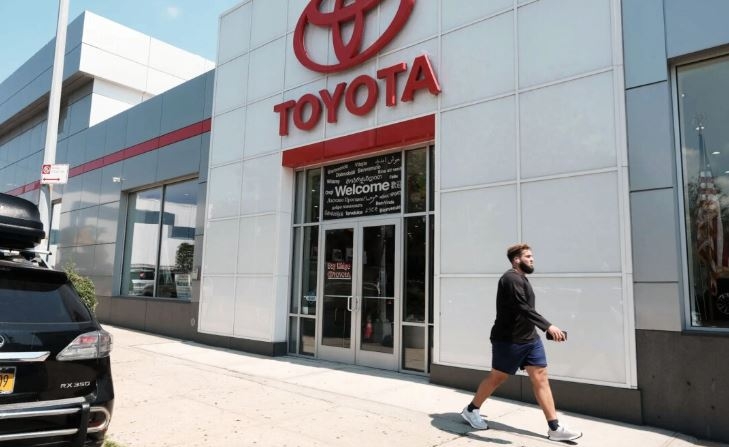 Un hombre camina por un concesionario de Toyota en Brooklyn, Nueva York, el 04 de agosto 2022. (Spencer Platt/Getty Images)