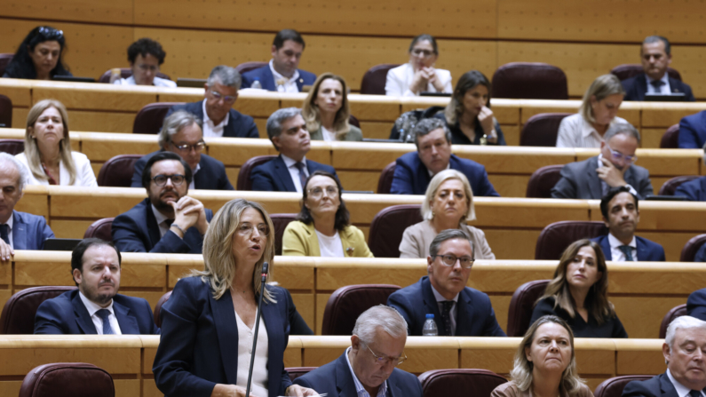 La portavoz popular en el Senado, Alicia García (i), interviene durante la sesión plenaria del Senado este martes en Madrid. EFE/ Javier Lizón