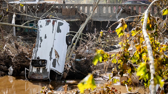 Daños causados por el huracán Helene en Asheville, Carolina del Norte, el 5 de octubre de 2024. (John Fredricks/The Epoch Times)
