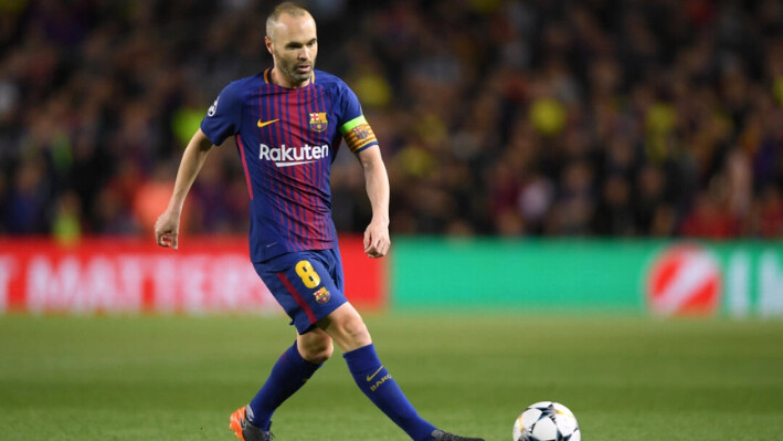 Andrés Iniesta del Barcelona en acción durante el partido de ida de los cuartos de final de la UEFA Champions League entre el FC Barcelona y la AS Roma en el Camp Nou en Barcelona, España, el 4 de abril de 2018. (Mike Hewitt/Getty Images)