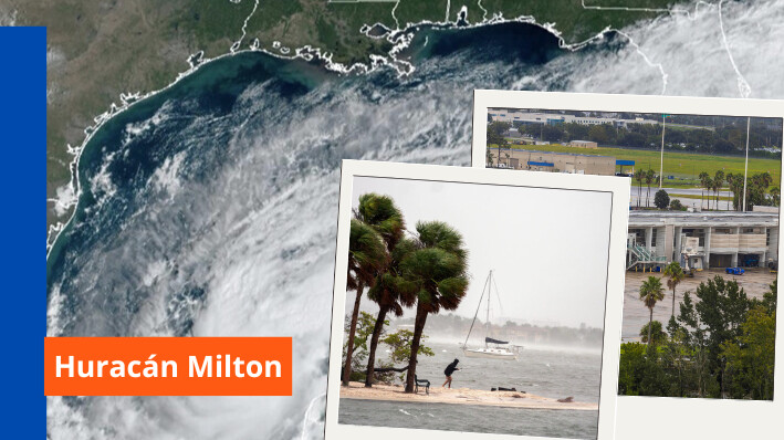 Imágenes satelitales del huracán Milton a medida que se acerca a la categoría 5 a las 11:06 a.m. ET del 7 de octubre de 2024. (NOAA/NESDIS/STAR -GOES East) (Fotos internas Sean Rayford/Saul Martinez/Getty Images)