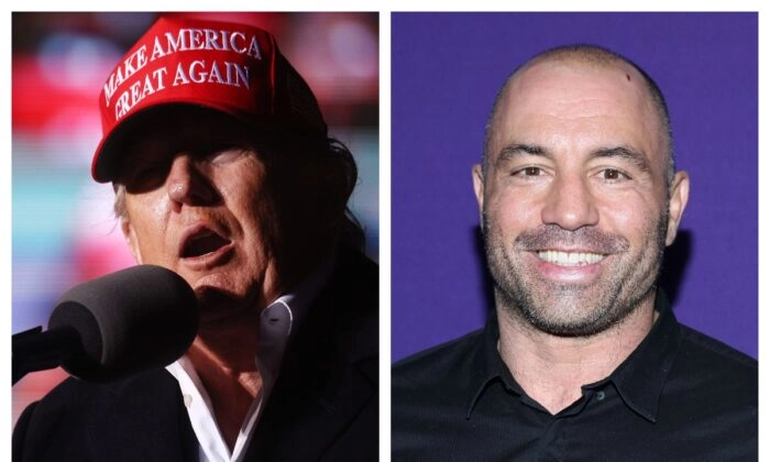 El expresidente Donald Trump y Joe Rogan. (Mario Tama/Getty Images; Rob Kim/Getty Images).