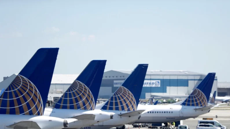 Los jets de United Airlines se encuentran en una puerta de embarque en la Terminal C del Aeropuerto Internacional Newark Liberty en Newark, Nueva Jersey, el 18 de julio de 2018. (Julio Cortez/AP Photo)