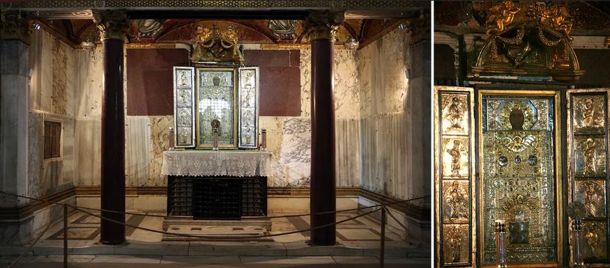 La acheiropoieta en el altar del Sancta Sanctorum. (Sailko/CCBY 3.0) Detalle de la acheiropoieta. (Franco Origlia/Getty Images)