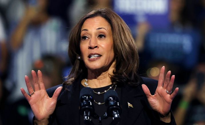 La vicepresidenta Kamala Harris habla durante un mitin de campaña en el Erie Insurance Arena el 14 de octubre de 2024 en Erie, Pensilvania. (Michael M. Santiago/Getty Images)