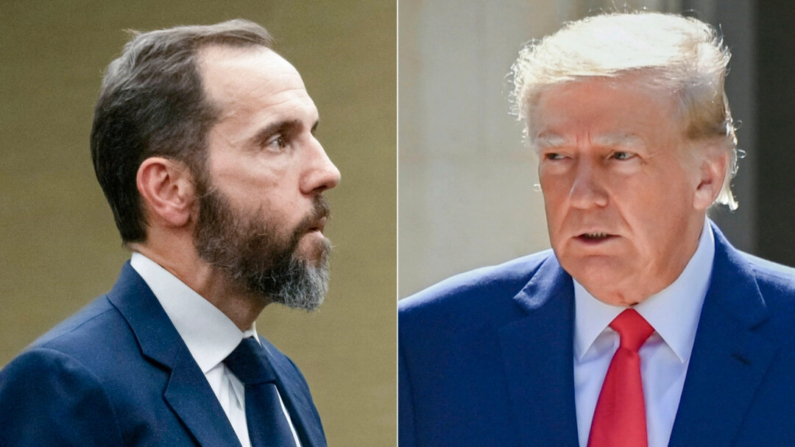 (Izquierda) El consejero especial Jack Smith en Washington el 1 de agosto de 2023; (Derecha) El expresidente Donald Trump en Palm Beach, Florida, el 8 de noviembre de 2022. (Saul Loeb/Eva Marie Uzcategui/AFP vía Getty Images)