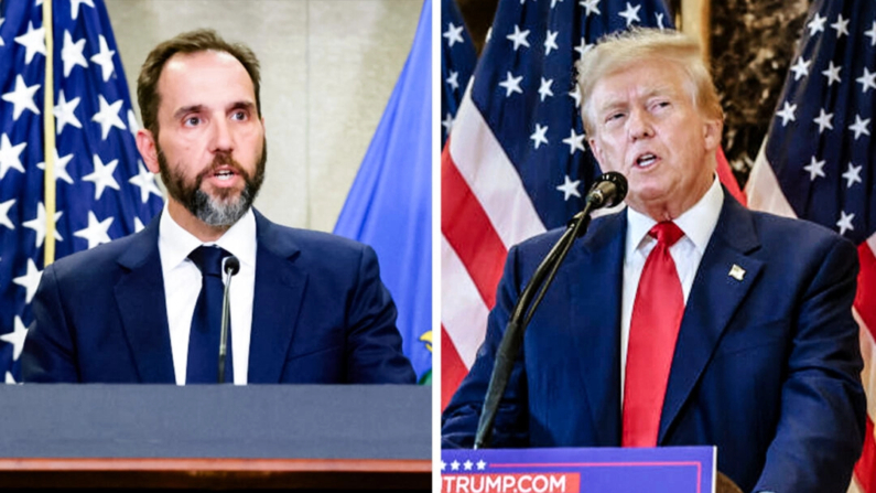 (Izquierda) El abogado especial Jack Smith en Washington el 1 de agosto de 2023; (Derecha) El expresidente Donald Trump en Nueva York el 31 de mayo de 2024. (Michael M. Santiago/Getty Images, Alex Wong/Getty Images)