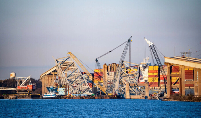 Una foto del 5 de abril de 2024 del puente Francis Scott Key colapsado en Baltimore, Maryland. (Madalina Vasilu/ The Epoch Times) 