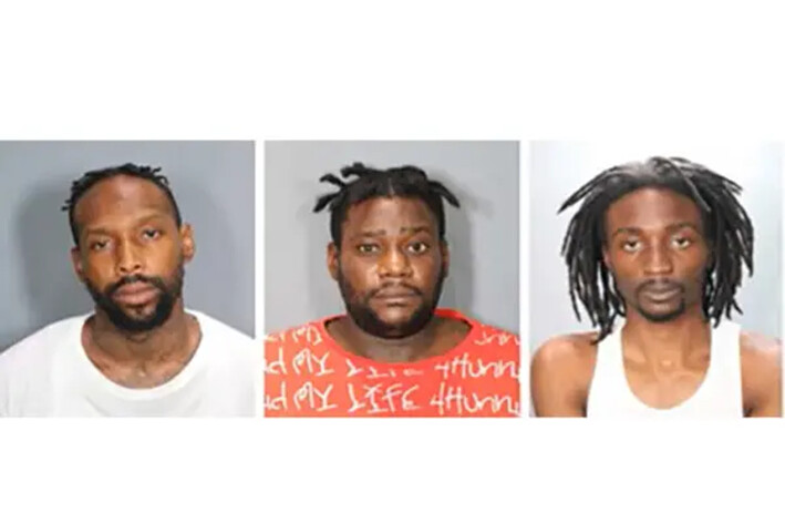 Jamonte Fitzgerald Johnson (I), Claude Bertran Bell (C) y E'Shon Dwayne Dodson fueron declarados culpables en relación con el robo de un agente del Servicio Secreto de EE.UU. cometido el 15 de junio en Tustin, California. (Cortesía del Departamento de Policía de Tustin)