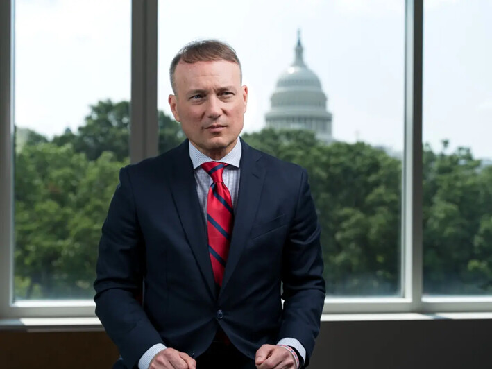 Adam Andrzejewski, CEO y fundador de la organización de vigilancia gubernamental Open The Books, en Washington, el 26 de julio de 2023. (Wei Wu/The Epoch Times)