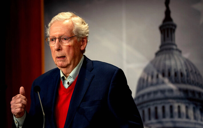 El senador Mitch McConnell (republicano de Kentucky) habla durante una conferencia de prensa en el Capitolio de Estados Unidos, en Washington, el 6 de noviembre de 2024. (Kent Nishimura/Getty Images)