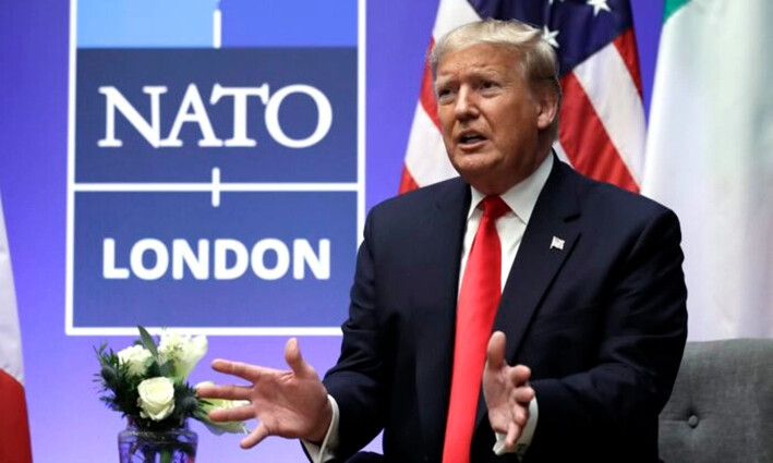 El presidente Donald Trump habla en un evento durante la cumbre de la OTAN en The Grove, en Watford, Inglaterra, el 4 de diciembre de 2019. (AP Photo/ Evan Vucci)