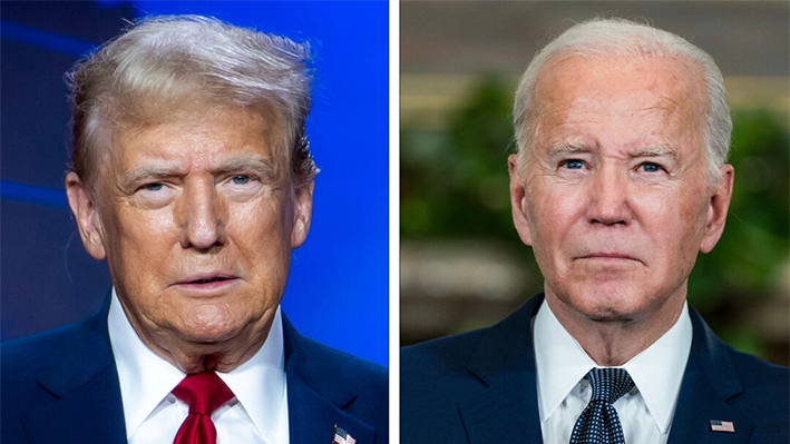 (Izquierda) El expresidente Donald Trump el 22 de junio de 2024. (Derecha) El presidente Joe Biden el 15 de noviembre de 2023. (Madalina Vasiliu/The Epoch Times; Kent Nishimura/Getty Images)