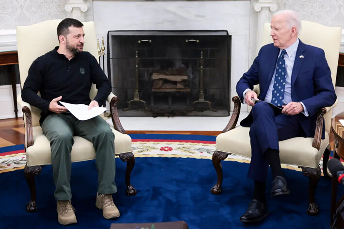 El presidente Joe Biden se reúne con el presidente ucraniano Volodimir Zelenski en la Casa Blanca, el 26 de septiembre de 2024. (Win McNamee/Getty Images)