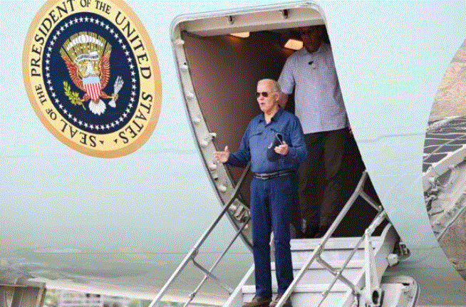 El presidente Joe Biden llega al Aeropuerto Internacional de Manaus-Eduardo Gomes en Manaus, Brasil, antes de dirigirse a Río de Janeiro para la Cumbre del G20, el 17 de noviembre de 2024. (Saul Loeb/AFP vía Getty Images)