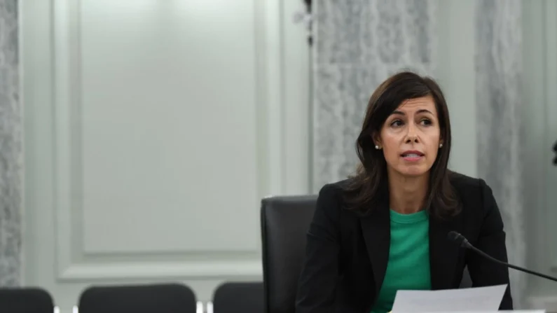 Jessica Rosenworcel durante una audiencia de supervisión para examinar la Comisión Federal de Comunicaciones en Washington el 24 de junio de 2020. (Jonathan Newton//POOL/AFP vía Getty Images)