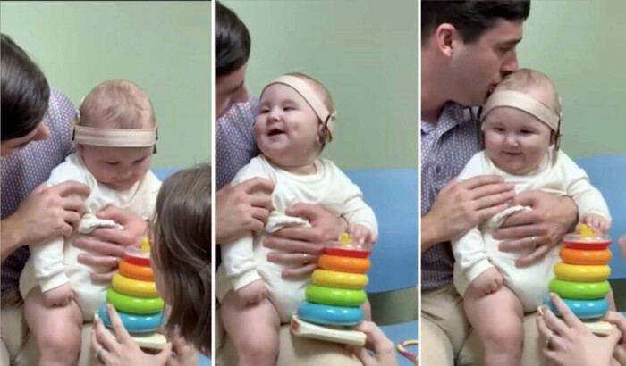 ¡Conmovedor video!: Bebé completamente sordo escucha por primera vez la voz de sus padres