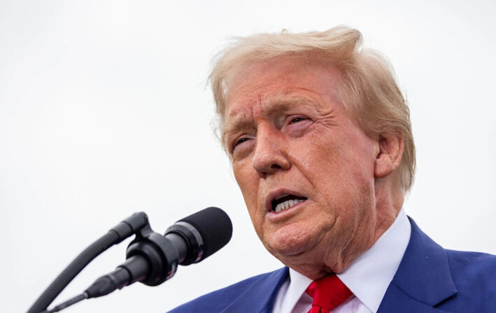 El presidente electo Donald Trump habla en el Trump National Golf Club en Palos Verdes, California, el 13 de septiembre de 2024. (John Fredricks/The Epoch Times)