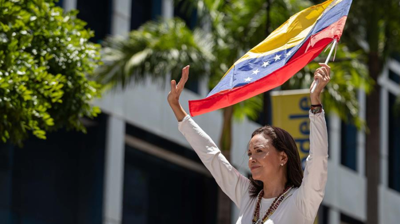 Fotografía de archivo de la líder opositora venezolana, María Corina Machado. EFE/ Ronald Peña
