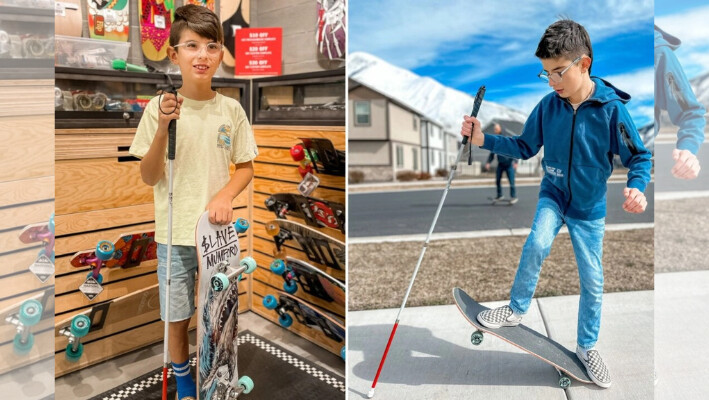 Niño de 13 años no deja que la ceguera le impida practicar skate: «Es realmente divertido»