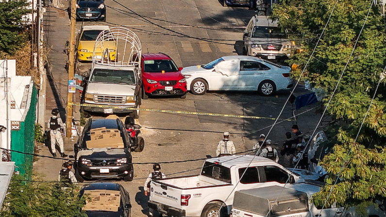 Fotografía aérea de peritos forenses en la zona donde asesinaron al magistrado del Tribunal Superior de Justicia del estado de Guerrero Edmundo Román Pinzón, el 11 de diciembre de 2024 en Acapulco (México). EFE/ David Guzmán