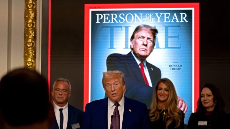 El presidente electo Donald Trump habla en una recepción en la Bolsa de Valores de Nueva York (NYSE) después de ser nombrado "Persona del Año" por TIME por segunda vez, en Nueva York, el 12 de diciembre de 2024. (Spencer Platt/Getty Images)