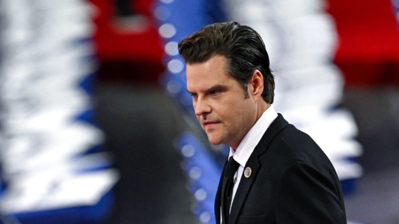 El representante Matt Gaetz (R-Fla.) asiste al segundo día de la Convención Nacional Republicana de 2024 en el Fiserv Forum de Milwaukee, Wisconsin, el 16 de julio de 2024. (Patrick T. Fallon/AFP vía Getty Images)