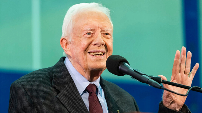 El expresidente Jimmy Carter durante un Carter Town Hall anual celebrado en la Universidad de Emory en Atlanta el 18 de septiembre de 2019. (John Amis/AP Photo)