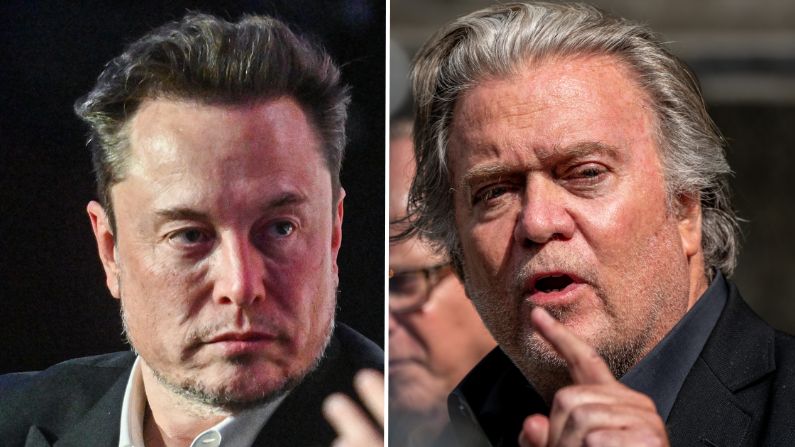 Izq. Elon Musk (Omar Marques/Getty Images) Der. Steve Bannon ( David Dee Delgado/Getty Images)