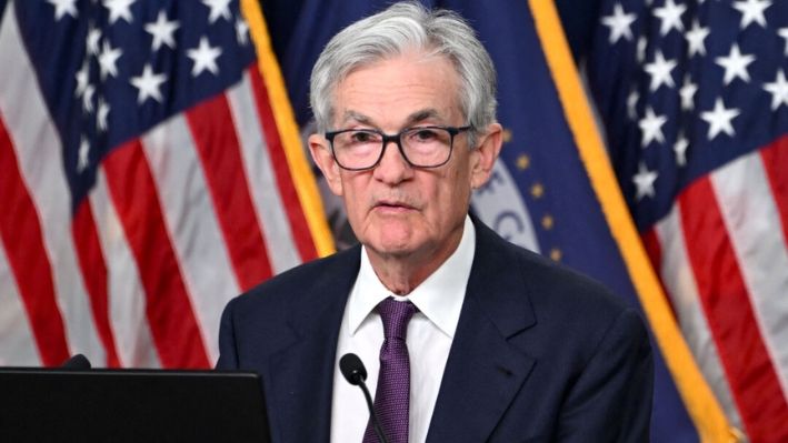 El presidente de la Reserva Federal, Jerome Powell, habla en una conferencia de prensa después de la reunión del Comité de Política Monetaria en Washington, el 18 de diciembre de 2024. (Andrew Caballero-Reynolds/AFP vía Getty Images)