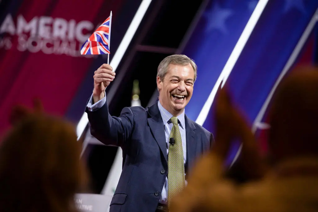 El político británico Nigel Farage habla en la Conferencia de Acción Política Conservadora 2020 (CPAC) organizada por la Unión Conservadora Americana en National Harbor, MD, el 28 de febrero de 2020. (Samuel Corum/Getty Images)